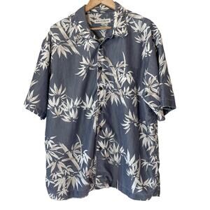 QuikSilver Bamboo Print Hawaiian Lyocell Blend Button Front Shirt Gray XL